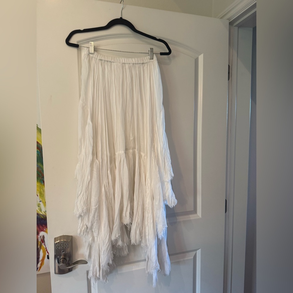 Free People Clover Raw Hem Handkerchief Hem White High Low Skirt XS - Picture 5 of 10